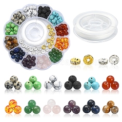 DIY Gemstone Bracelet Making Kit, Includ Natural & Synthetic Mixed Gemstone Beads, Brass Rhinestone Spacer Beads, Elastic Thread, Mixed Color, Beads: 174Pcs/box(DIY-YW0006-08)