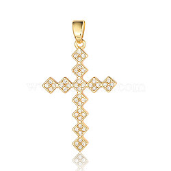 Brass Micro Pave Clear Cubic Zirconia Pendants, Rhombus Cross Charms, Real 18K Gold Plated, 30x20x2.1mm(ZIRC-OY008-01G)