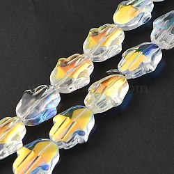 Transparent Electroplate Glass Beads Strands, AB Color Plated, Hamsa Hand, Clear, 17.8x13.5x7.5mm, Hole: 1.3mm, about 40pcs/strand, 27.95 inch(71cm)(EGLA-F159-AB01)