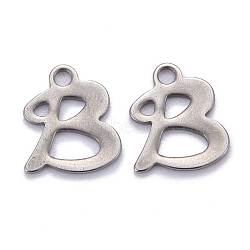304 Stainless Steel Pendants, Alphabet, Stainless Steel Color, Letter.B, 11.5x9x1mm, Hole: 1.5mm(STAS-Z023-B)