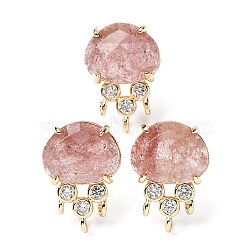 Brass Micro Pave Cubic Zirconia Stud Earring Findings with Natural Strawberry Quartz, Jellyfish, Facted, Rack Plating, 19.5x13mm, Hole: 1.8mm, Pin: 0.8x12.5mm(KK-Z096-05G-09)