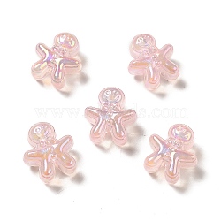 UV Plating Rainbow Iridescent Acrylic Beads, Christmas Gingerbread Man, Misty Rose, 20x18x10.5mm, Hole: 3.5mm(PACR-M002-11D)