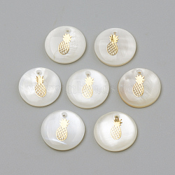 Freshwater Shell Pendants, Flat Round & Pineapple, Golden, 16x3.5~4mm, Hole: 1.2mm(X-SHEL-Q010-009G)