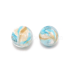 Lampwork Beads, Round, Light Sea Green, 9.5~10mm, Hole: 1.5mm(LAMP-WH0007-01A)