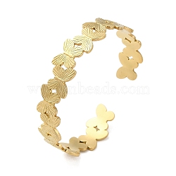 304 Stainless Steel Butterfly Open Cuff Bangles for Women, Real 18K Gold Plated, Inner Diameter: 2-1/4 inch(5.7cm), 12mm(BJEW-M316-05G)
