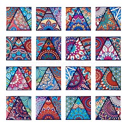 PVC Plastic Self-Adhesive Wall Stickers, Square with Mandala Pattern, Colorful, 150x150x0.49mm, 16pcs/set(CF-TAC0002-09)