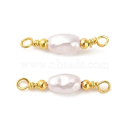 ABS Plastic Imitation Pearl Oval Connector Charms, with Rack Plating Real 18K Gold Plated Brass Findings, White, 18x4x3.5mm, Hole: 1.6mm(KK-M266-38G)