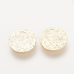 Brass Charms, Nickel Free, Real 18K Gold Plated, Textured Flat Round, 8x0.5mm, Hole: 1.5mm(KK-Q735-212G)