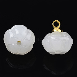 Glass Charms, with Golden Brass Loops, Flower, Creamy White, 10x9.5x9.5mm, Hole: 1.6mm & 1mm(GLAA-N036-04B)