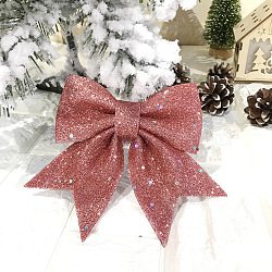 Glitter Foam Bowknot Ornament Accessories, for Party Christmas Tree Decoration, Pale Violet Red, 140x165x13mm, 2pcs/set(FIND-N005-04E)