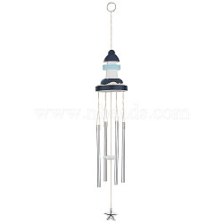 Aluminum Wind Chimes, with Wood Lighthouse & Cotton Wire, Mediterranean Style, Platinum, 557mm(HJEW-WH0042-34)