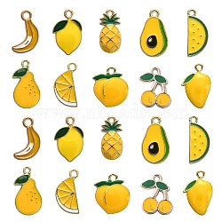 50Pcs 10 Styles Alloy Enamel Pendants, Light Gold, Fruit Style, Peach & Orange & Pineapple, Yellow, 16~23x8~15x1~3mm, Hole: 1.8mm, 5pcs/style(ENAM-CJ0003-31)