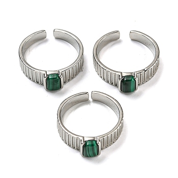 Natural Malachite Adjustable Rings, with Platinum Brass Findings, Long-Lasting Plated, Jewely for Women, Rectangle, Adjustable