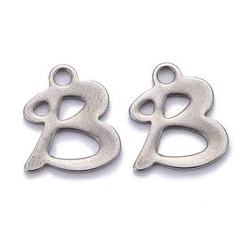 304 Stainless Steel Pendants, Alphabet, Stainless Steel Color, Letter.B, 11.5x9x1mm, Hole: 1.5mm