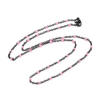 Ion Plating(IP) 304 Stainless Steel Cable Chain Necklaces, with Enamel, Pink, 17.91 inch(455mm)