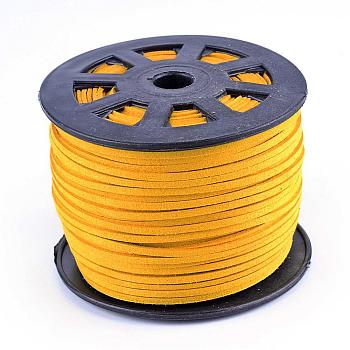 Faux Suede Cords, Faux Suede Lace, Gold, 1/8 inch(3mm)x1.5mm, about 100yards/roll(91.44m/roll), 300 feet/roll