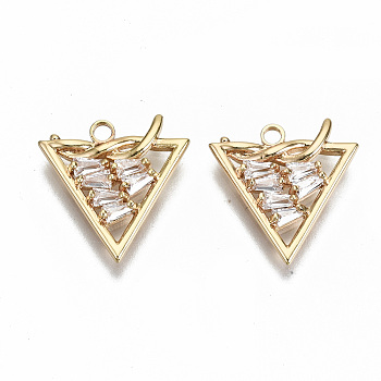 Brass Mirco Pave Clear Cubic Zirconia Pendants, Nickel Free, Triangle, Real 18K Gold Plated, 16x15x2mm, Hole: 1.6mm