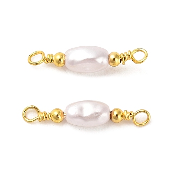 ABS Plastic Imitation Pearl Oval Connector Charms, with Rack Plating Real 18K Gold Plated Brass Findings, White, 18x4x3.5mm, Hole: 1.6mm