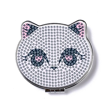 DIY Cat Special Shaped Diamond Painting Mini Makeup Mirror Kits, Foldable Two Sides Vanity Mirrors, with Rhinestone, Pen, Plastic Tray and Drilling Mud, Thistle, 74x89x12.5mm