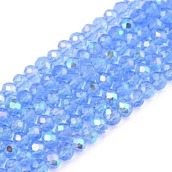 Electroplate Glass Beads Strands, Half Rainbow Plated, Faceted, Rondelle, Cornflower Blue, 2.9~3.3x2mm, Hole: 0.8mm, about 148~150pcs/strand, 39.5~40cm