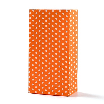 Rectangle Kraft Paper Bags, None Handles, Gift Bags, Polka Dot Pattern, Dark Orange, 13x8x24cm