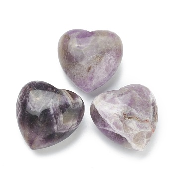 Natural Amethyst Heart Love Stone, Pocket Palm Stone for Reiki Balancing, 39~40x40x19~21mm