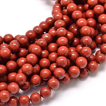 Grade A Natural Red Jasper Bead Strands, Round, 6mm, Hole: 1mm, about 62pcs/strand, 15.5