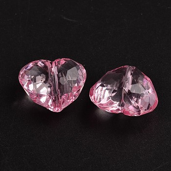 Transparent Acrylic Beads, Heart, Pink, about 25mm long, 28.5mm wide, 16mm thick, hole: 3mm, about 88pcs/500g