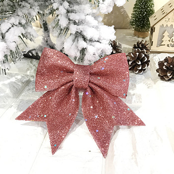 Glitter Foam Bowknot Ornament Accessories, for Party Christmas Tree Decoration, Pale Violet Red, 140x165x13mm, 2pcs/set