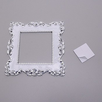 (Clearance Sale)Plastic Switch Decorated Frame, with Foam Double Sided Adhesive Tapes, Square with Flower Pattern, Silver, Frame: 154x154x37mm, 1pc, Double Sided Adhesive Tapes: 20x20x1mm, 4pcs