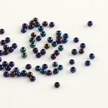 12/0 Grade A Round Glass Seed Beads, Metallic Colours Iris, Cadet Blue, 12/0, 2x1.5mm, Hole: 0.3mm, about 30000pcs/bag