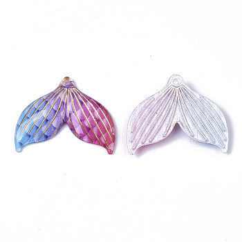 Transparent UV Printed Acrylic Pendants, with Spray Paint Bottom, Fishtail, Colorful, 24.5x29.5x4mm, Hole: 1.4mm