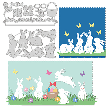 2Pcs Styles Carbon Steel Cutting Dies Stencils, for DIY Scrapbooking, Photo Album, Decorative Embossing Paper Card, Stainless Steel Color, Rabbit & Flower & Easter Egg, Easter Theme Pattern, 6~7.4x12.6~14x0.08cm, 1pc/style