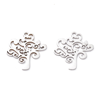 201 Stainless Steel Pendants, Laser Cut, Manual Polishing, Tree, Stainless Steel Color, 20.5x19.5x1mm, Hole: 1.6mm