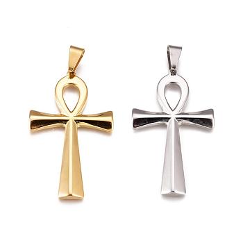 304 Stainless Steel Big Pendants, Ankh Cross, Mixed Color, 65x37x4.5mm, Hole: 11x8mm