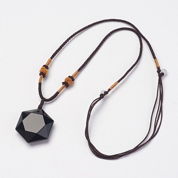Natural Obsidian Pendant Necklaces, with Nylon Cord, 10.6 inch~13.7 inch(27cm~35cm)