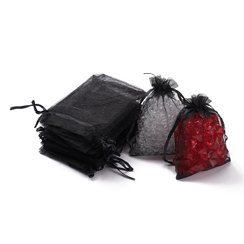 Organza Gift Bags with Drawstring, Jewelry Pouches, Wedding Party Christmas Favor Gift Bags, Black, 12x9cm