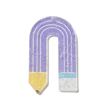 Acrylic Pendants, with Glitter Powder, Pencil, Lilac, 52.5x30x2mm, Hole: 1.8mm