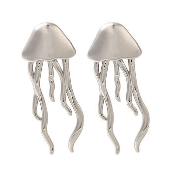 Rack Plating Jellyfish Brass Stud Earrings, Lead Free & Cadmium Free, Long-Lasting Plated, Platinum, 39x15mm