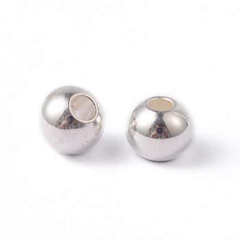 Ion Plating(IP) Round 304 Stainless Steel Beads, Silver Color Plated, 6x5mm, Hole: 2mm