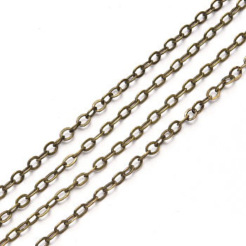 Brass Cable Chains, Soldered, with Spool, Flat Oval, Antique Bronze, 2.2x1.9x0.3mm, Fit for 0.6x4mm Jump Rings, about 32.8 Feet(10m)/roll