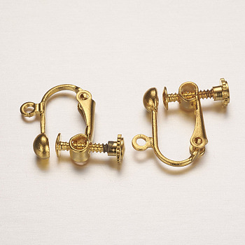 Brass Clip-on Earring Findings, Golden, 16x16~17x5mm, Hole: 1.5mm