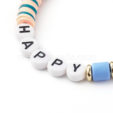 NBEADS Polymer Clay Heishi Beads Stretch Bracelets, with Acrylic Enamel Heart Beads and Brass Beads, Light Sky Blue, Inner Diameter: 2-1/4