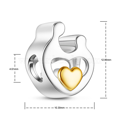 TINYSAND 925 Sterling Silver Hand in Hand Heart Charm European Beads(TS-C-174)-2