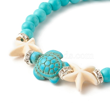 Synthetic Turquoise(Dyed) Starfish & Turtle Stretch Bracelet(BJEW-JB07702-02)-4