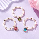 3Pcs Natural Cultured Freshwater Pearl Beaded Stretch Finger Rings, with 304 Stainless Steel Micro Pave Cubic Zirconia Round Charms, Real 18K Gold Plated, Mixed Color, US Size 9 3/4(19.5mm)~20.5mm(RJEW-JR01009)