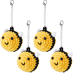 4Pcs Bees Cotton Keychains, with Alloy Lobster Claw Clasps, Platinum, Yellow, 100mm(HJEW-FH00296)