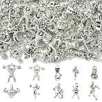 80Pcs 10 Styles Tibetan Style Alloy Pendants, Antique Silver, 20~30x10~23x3~6.5mm, Hole: 1.4~2.5mm, 8pcs/style(FIND-CJ0005-15)