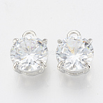 Alloy Cubic Zirconia Charms, Flat Round, Platinum, 13x10x7.5mm, Hole: 2mm(X-ZIRC-Q017-018P)
