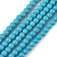 Synthetic Turquoise Beads Strands, Dyed, Round, Deep Sky Blue, 4mm, Hole: 1mm, about 110pcs/strand, 15.6 inch(TURQ-G106-4mm-02F)
